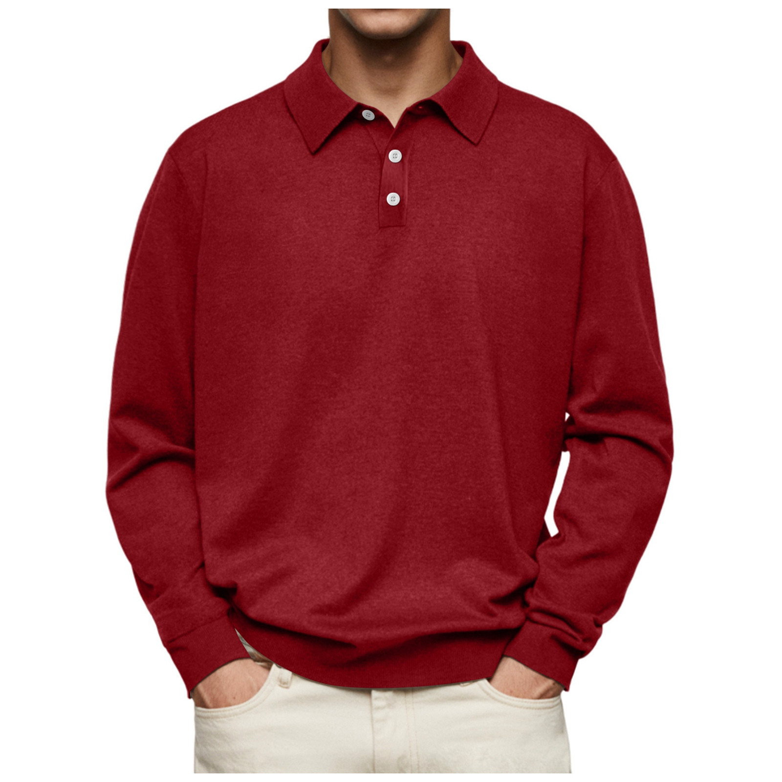 Camisa informal de manga larga con botones y color liso para hombre: diseño con solapa, material de poliéster, adecuada para el trabajo y la oficina, tallas S-XXXL.